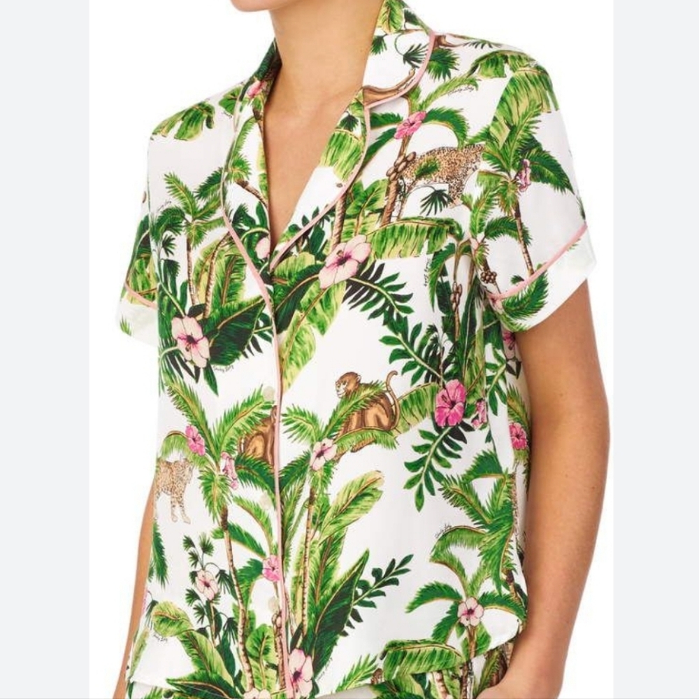 Shady Lady XS Short Sleeve Button Down Pajama Top Monkey Print